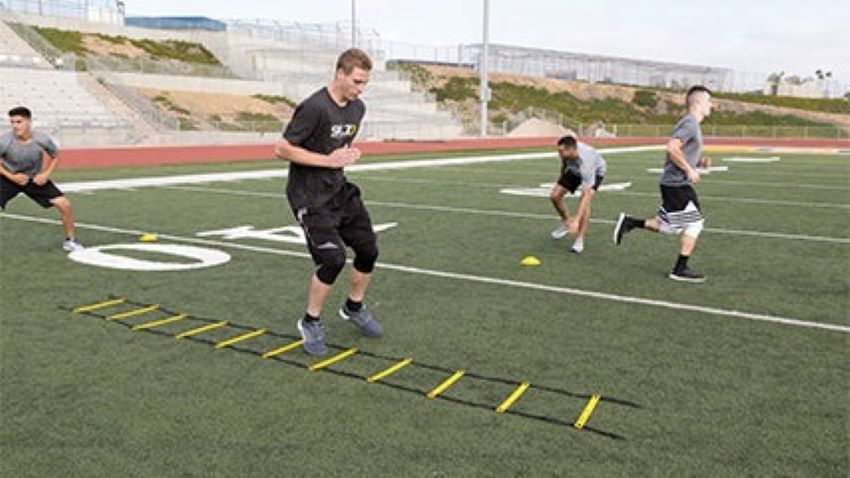 SKLZ training equipment set up for speed and agility drills.