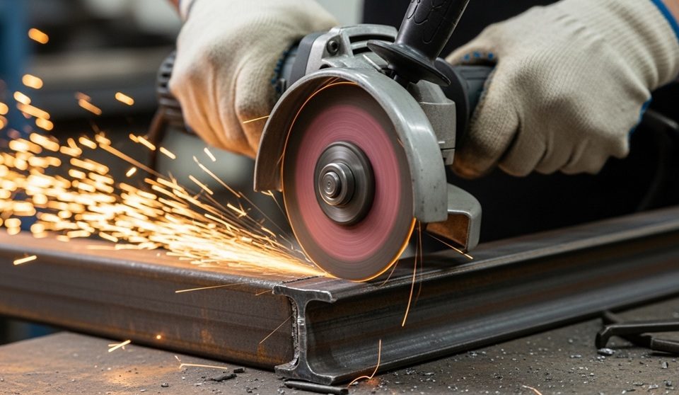 Angle grinder cutting metal with sparks flying