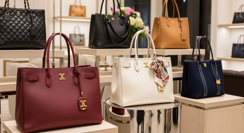 Neutral color luxury tote bag styled with modern outfit