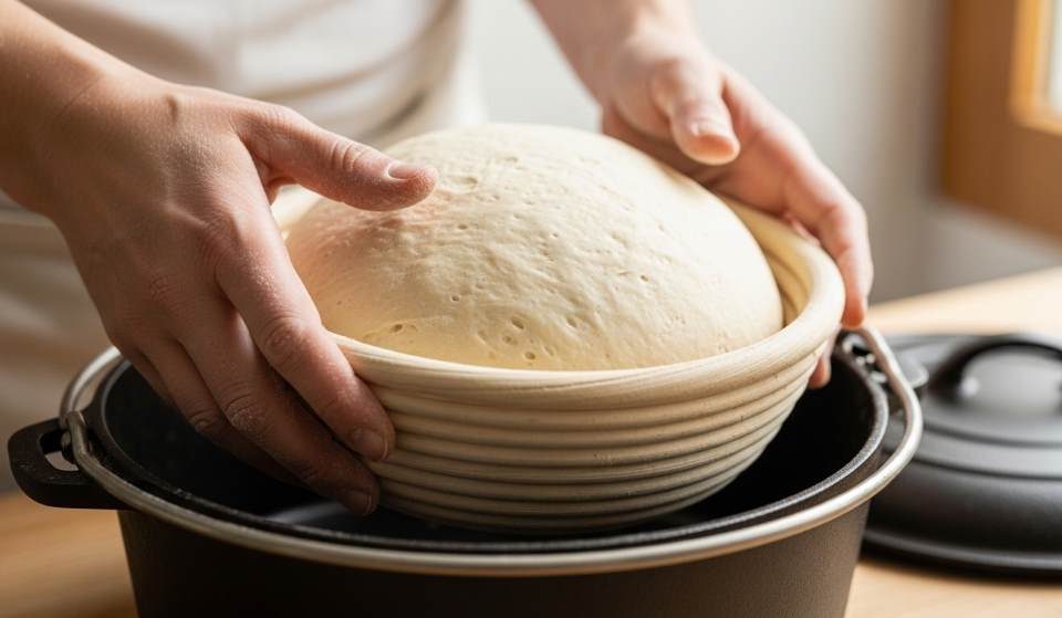 Chicago home baker shaping bread dough before proofing