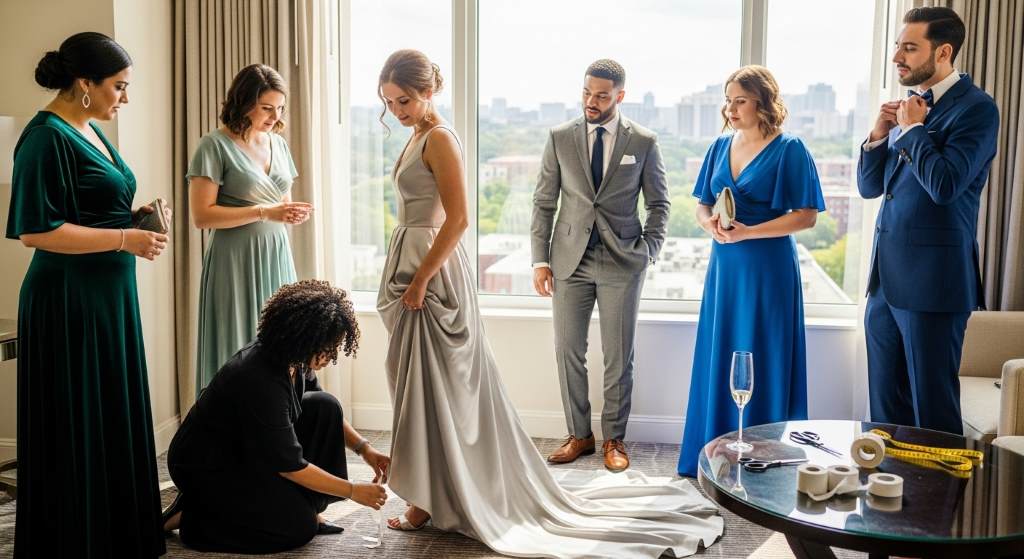 Formal gown temporary hem solution for humid Atlanta wedding weather